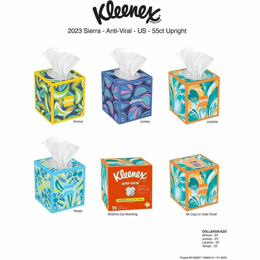 Kleenex Anti-viral Facial Tissue - 3 Ply - WhiteBox - 55/Box - 27 / Carton - Tissues