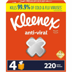 Kleenex Anti-viral Facial Tissue: 3 Ply WhiteBox 55/Box - 4 Pack - Tissues