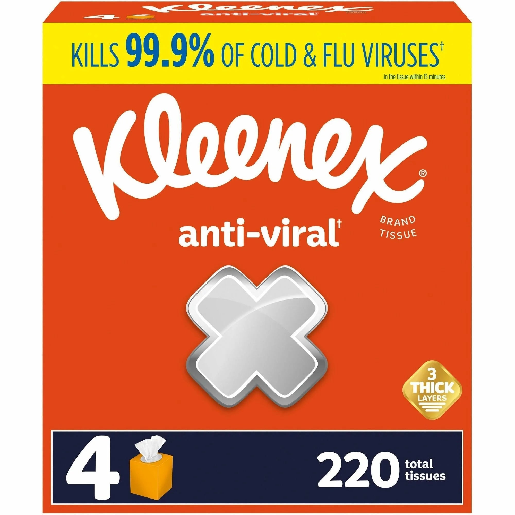 Kleenex Anti-viral Facial Tissue: 3-Ply WhiteBox - 55/Box - 48/Carton - Tissues