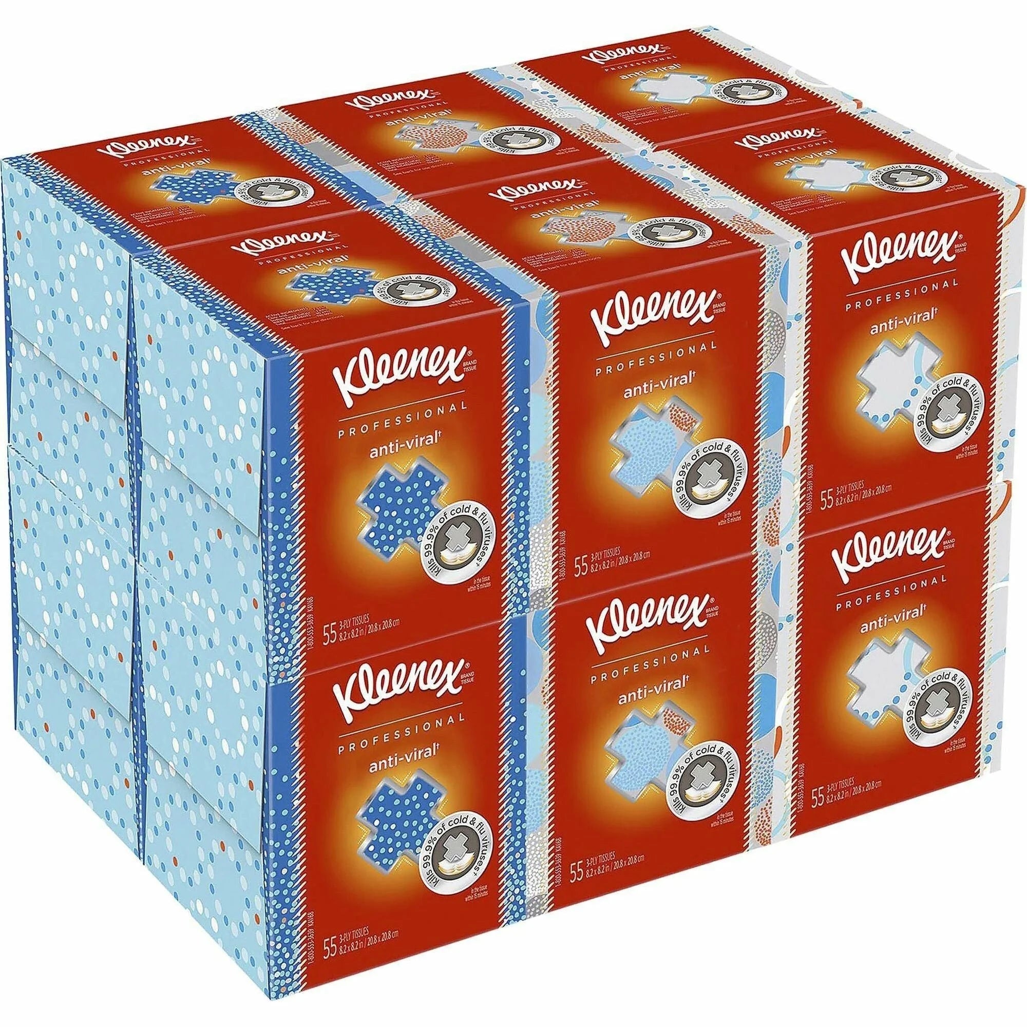 Kleenex Professional Anti-Viral Facial Tissue: 3-Ply 8.20’’ x White Paper - 55/Box - 12/Carton - Tissues