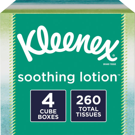 Kleenex Soothing Lotion Tissues 8.20’’ Width x 8.40’’ Length White 4 / Pack 3 Ply (KCC50174) - Bathroom Tissue