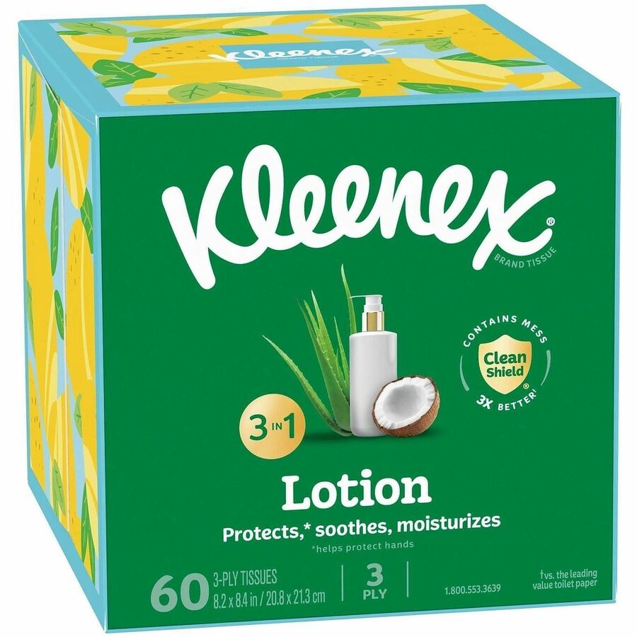 Kleenex Soothing Lotion Tissues - 3 Ply - WhiteBox - 60/Box - 1 Each - Facial