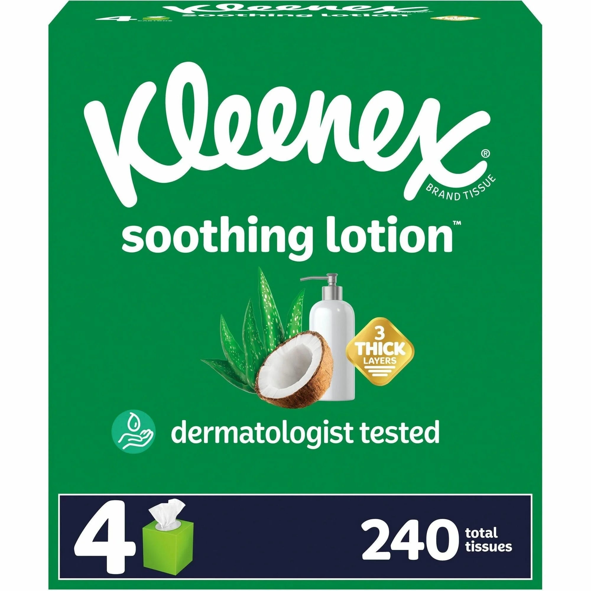 Kleenex Soothing Lotion Tissues: 3-Ply WhiteBox - 60/Box - 4/Pack - Facial Tissues