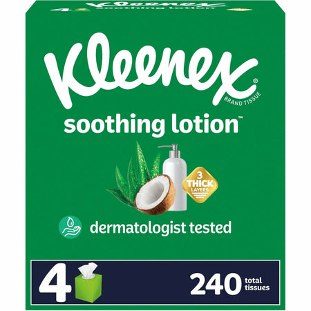 Kleenex Soothing Lotion Tissues: 3-Ply WhiteBox - 60/Box - 4/Pack - Facial Tissues