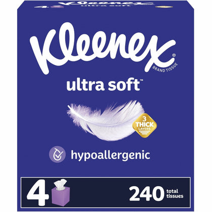Kleenex Ultra Soft 3-Ply White Tissues - 60/Box (4 Pack) - Facial