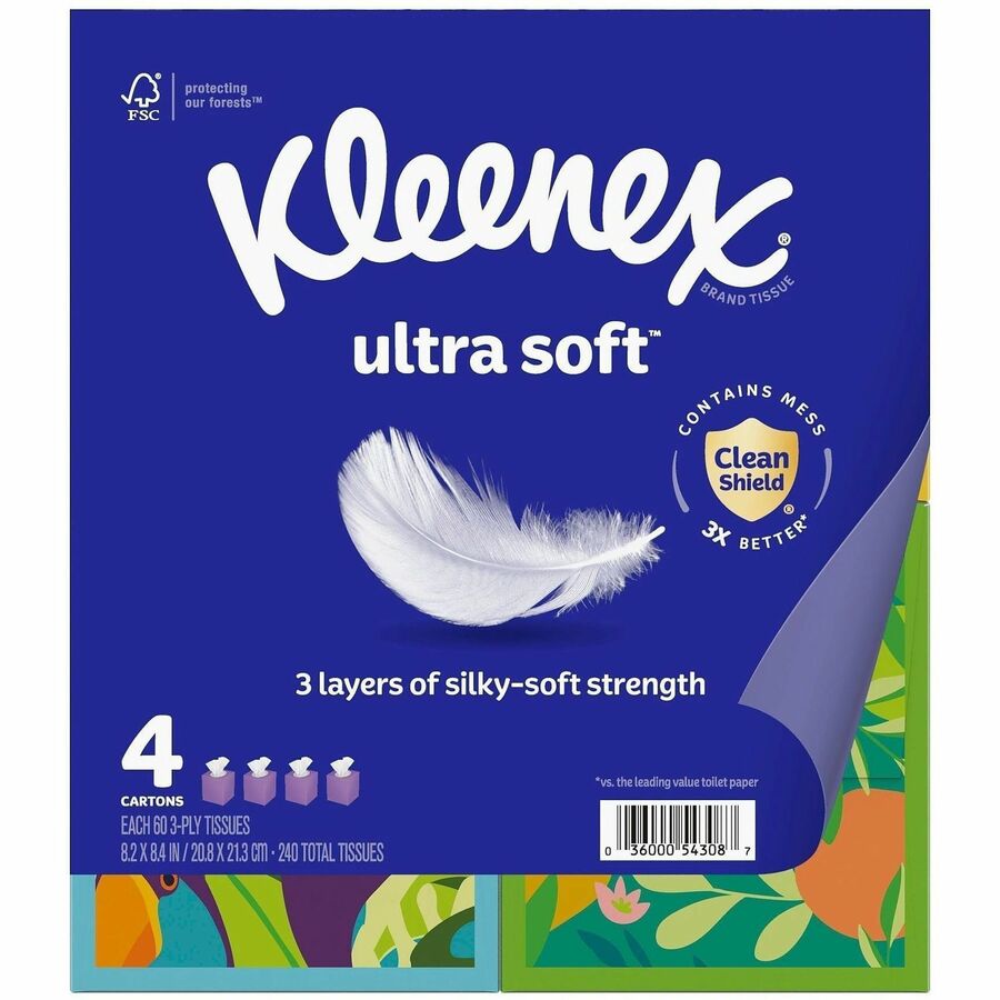 Kleenex Ultra Soft Tissues - 3 Ply - WhiteBox - 60/Box - 48 / Carton - Facial
