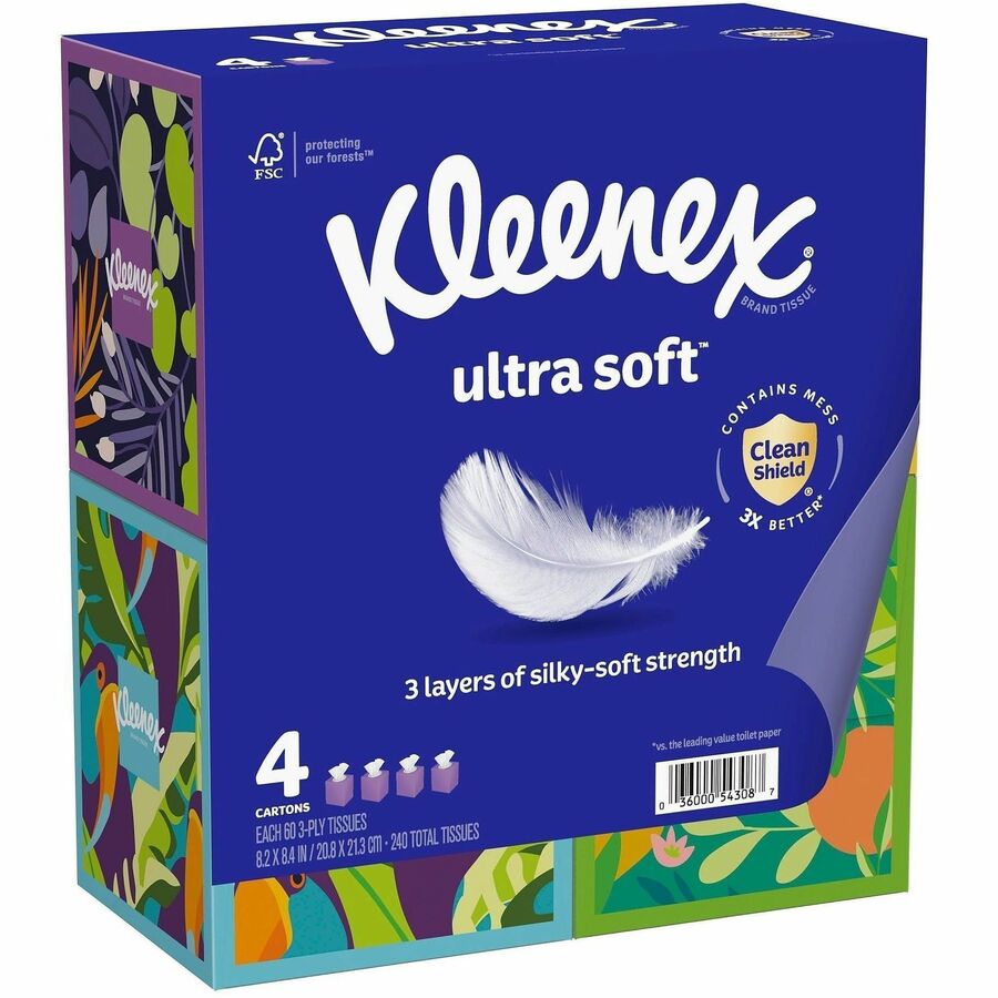 Kleenex Ultra Soft Tissues - 3 Ply - WhiteBox - 60/Box - 48 / Carton - Facial