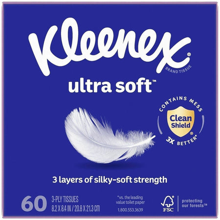 Kleenex Ultra Soft Tissues - 3 Ply - WhiteBox - 65/Box - 1 Each - Facial