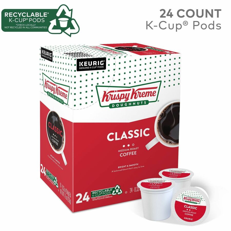 Krispy Kreme K-Cup Pod Classic Coffee Keurig Single Serve Pods Medium Roast 24 Count - Compatible with Brewer