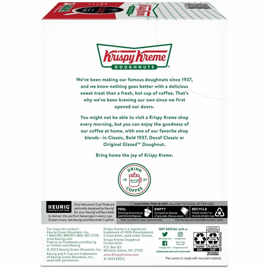 Krispy Kreme K-Cup Pod Classic Coffee Keurig Single Serve Pods Medium Roast 24 Count - Compatible with Brewer