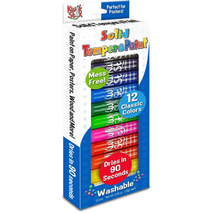 Kwik Stix Solid Tempera Paint Set - 12 Colors - Vibrant & Mess-Free