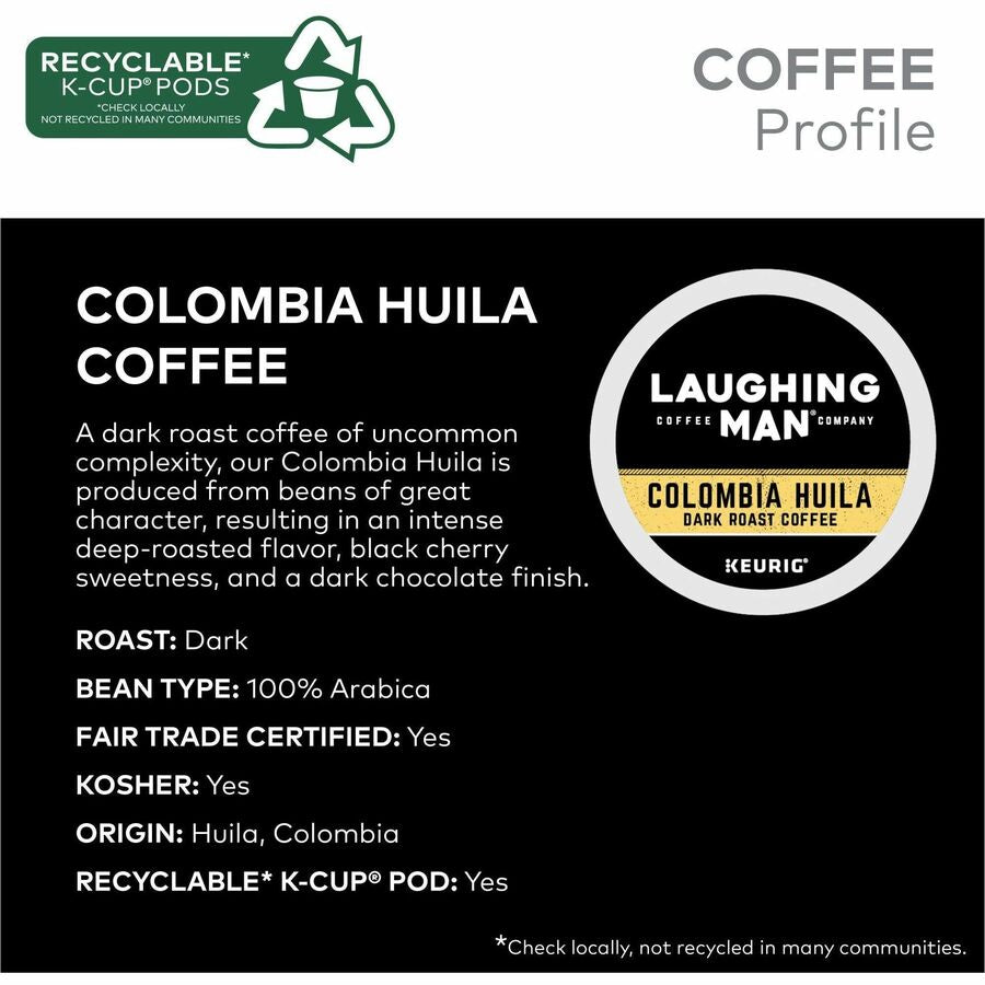 LAUGHING MAN K-Cup Pod Colombia Huila Coffee Keurig Single Serve Pods Dark Roast 22 Count