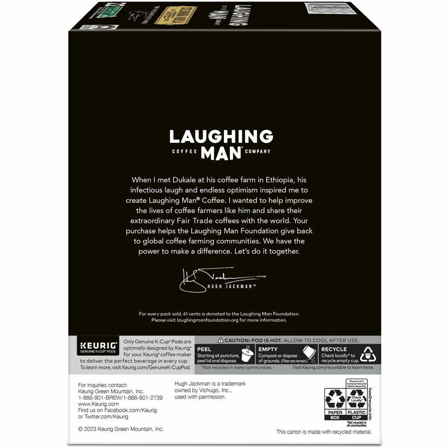 LAUGHING MAN K-Cup Pod Colombia Huila Coffee Keurig Single Serve Pods Dark Roast 22 Count