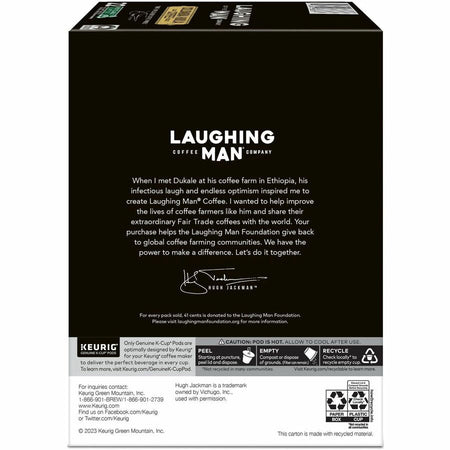 LAUGHING MAN K-Cup Pod Colombia Huila Coffee Keurig Single Serve Pods Dark Roast 22 Count