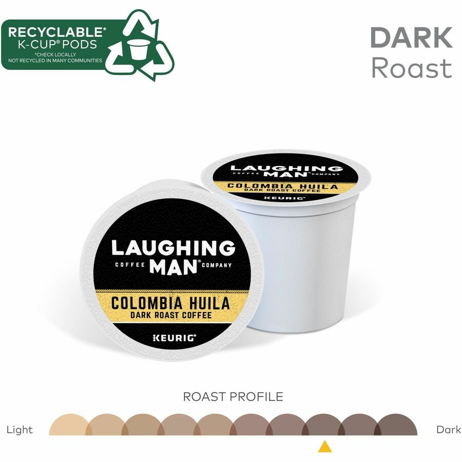 LAUGHING MAN K-Cup Pod Colombia Huila Coffee Keurig Single Serve Pods Dark Roast 22 Count