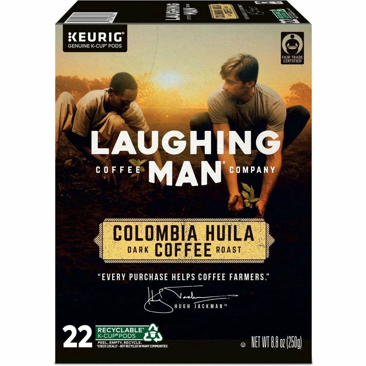 Laughing Man K-Cup Pods: Colombia Huila Dark Roast Coffee - 22 Count Pack