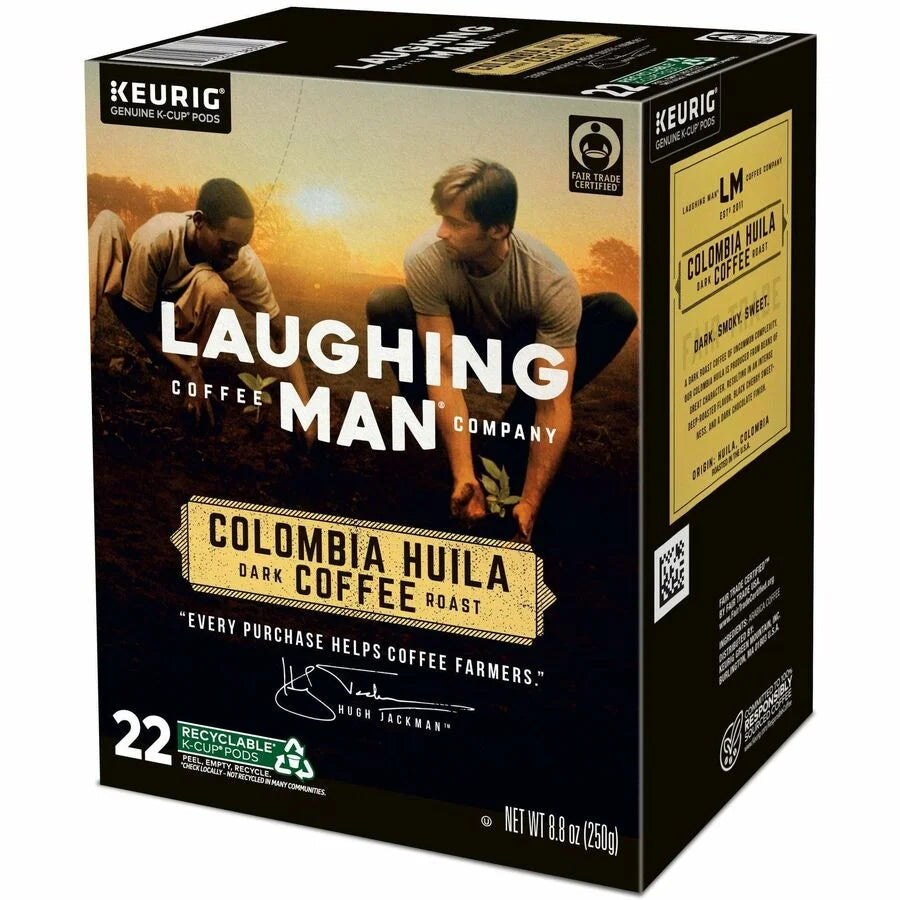 Laughing Man K-Cup Pods: Colombia Huila Dark Roast Coffee - 22 Count Pack