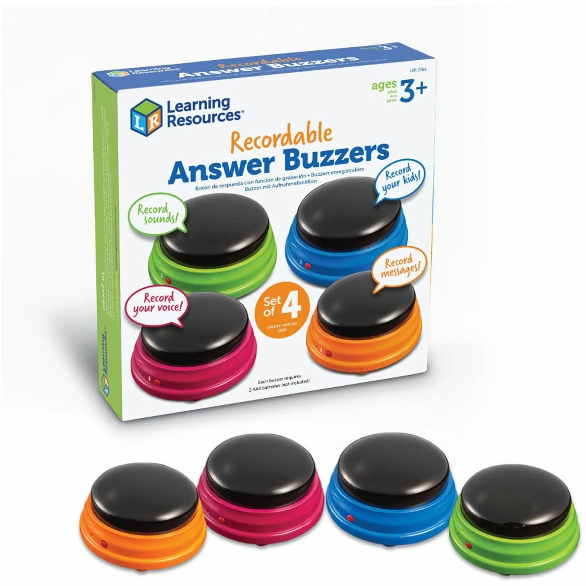 Learning Resources Answer Buzzers: Recordable Sound Game - 4 Pieces - Flash Cards