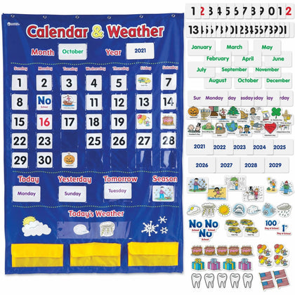 Learning Resources Calendar/Weather Pocket Chart: Teach Weather Holidays Days Months - Ages 3-6 - Charts & Accessories