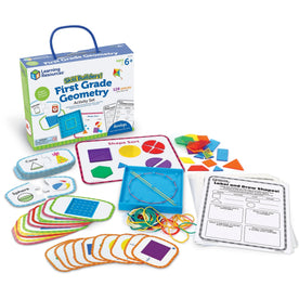 Learning Resources First Grade Geometry Activity Set: Fun with Shapes Fractions - 128 Pieces - Books & Activities