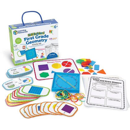 Learning Resources First Grade Geometry Activity Set: Fun with Shapes Fractions - 128 Pieces - Books & Activities