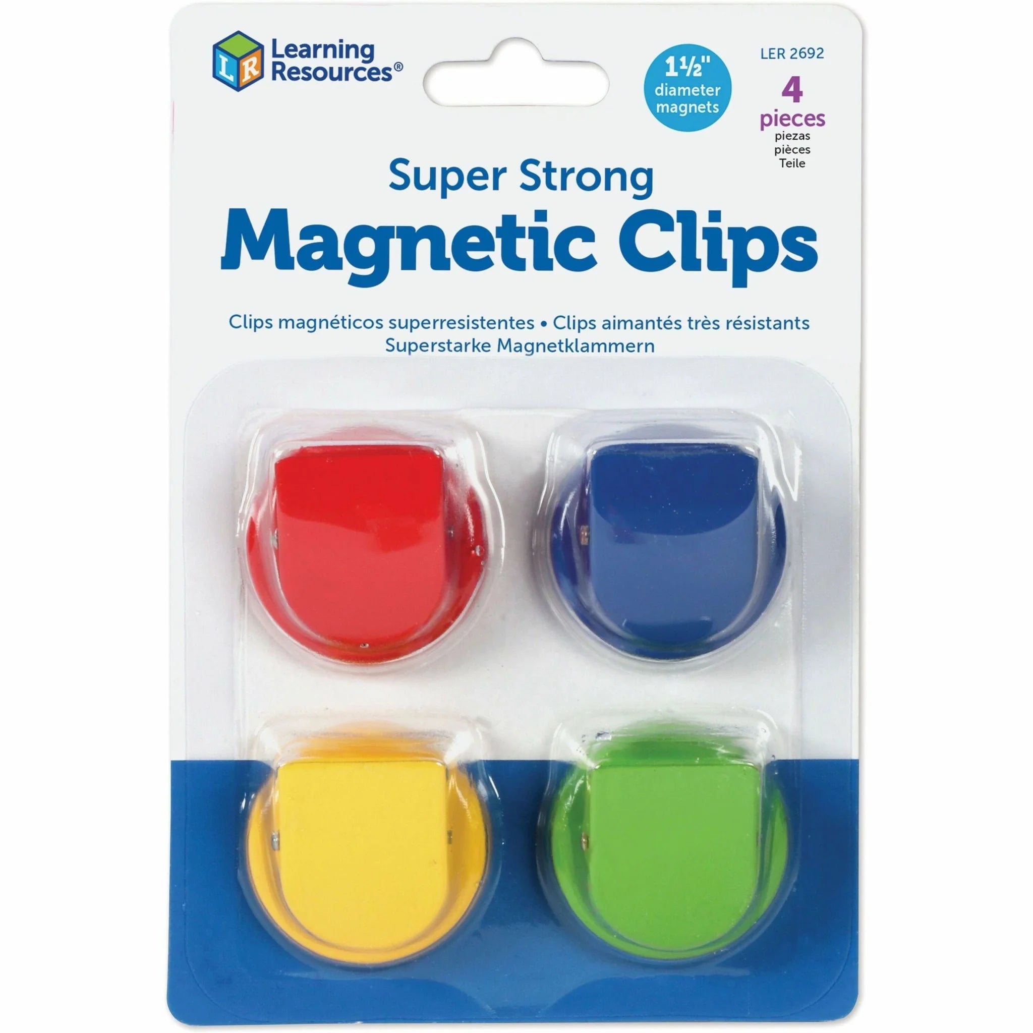 Learning Resources Magnetic Clips Set - Strong 1.5’’ Diameter - 50 Sheet Capacity - 4/Pack - Classroom Accessories
