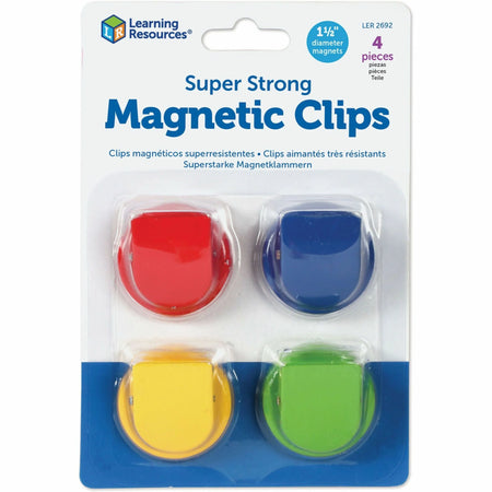 Learning Resources Magnetic Clips Set - Strong 1.5’’ Diameter - 50 Sheet Capacity - 4/Pack - Classroom Accessories