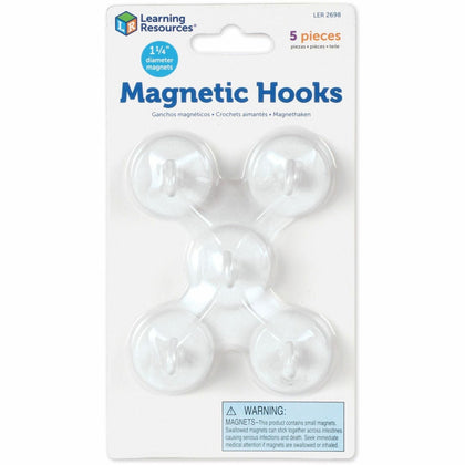 Learning Resources Magnetic Hooks - 13 lb Capacity for Various Uses - White 5 Pack - Classroom Accessories