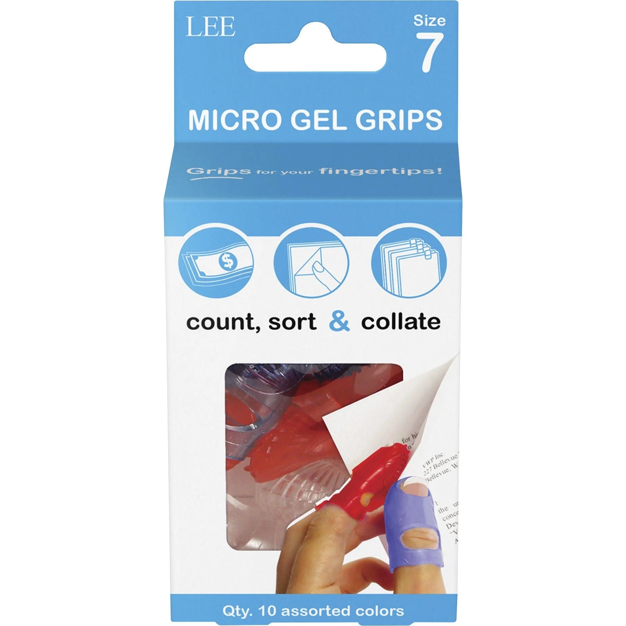 LEE Micro Gel Grips: #7 0.69’’ Diameter Medium Size Rubber Assorted Colors - 10 Pack - Mailroom Equipment & Supplies
