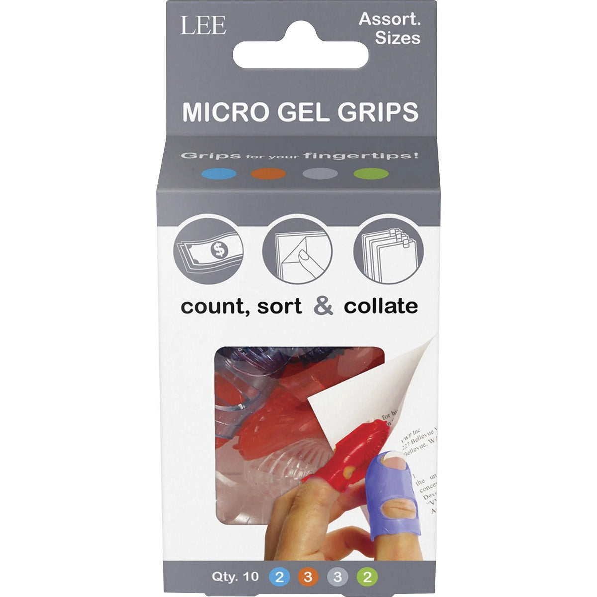 LEE Tippi Micro Gel Grips - #3 0.63’’ Diameter - Assorted Colors - 10 Pack - Mailroom Equipment & Supplies