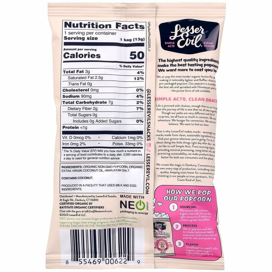 LesserEvil Himalayan Pink Salt Popcorn - Rear