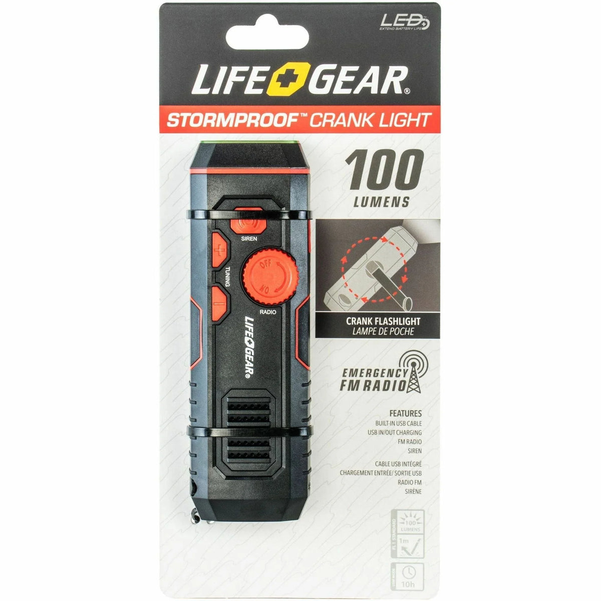 Life + Gear Stormproof Crank Light: 30 lm Lithium Ion - USB - Water Resistant - Red Black - Flashlights