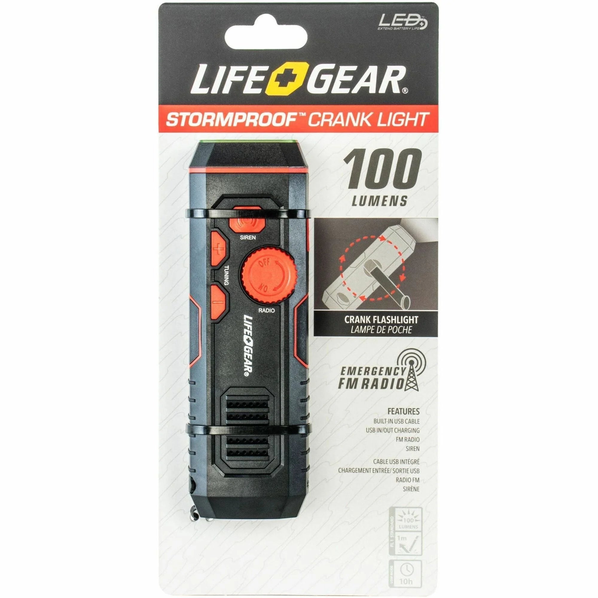 Life + Gear Stormproof Crank Light: 30 lm Lithium Ion - USB - Water Resistant - Red Black - Flashlights
