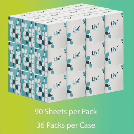 Livi VPG Facial Tissues - 2 Ply - White - Virgin FiberBox - 90/Box - 36 / Carton