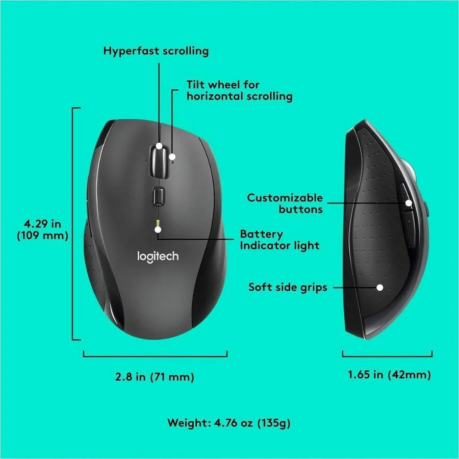 Logitech M705 Marathon Wireless Mouse: Laser 2.4 GHz Silver - Keyboards & Mice