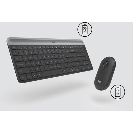 Logitech MK470 Slim Combo: Graphite Keyboard & Mouse - Wireless RF - 1000 dpi - Keyboards Mice