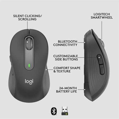 Logitech Signature M650L Mouse: Wireless Bluetooth/Radio - Graphite - 4000 dpi - Keyboards & Mice