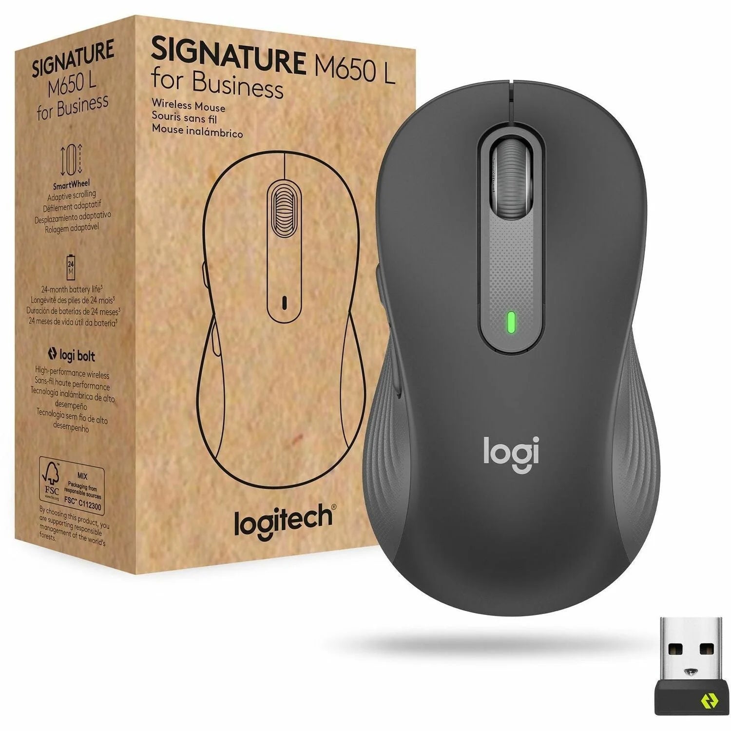 Logitech Signature M650L Mouse: Wireless Bluetooth/Radio - Graphite - 4000 dpi - Keyboards & Mice
