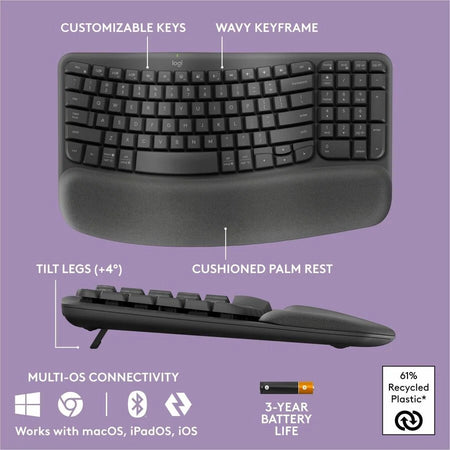 Logitech Wave Keys MK670 Keyboard & Mouse Set - Wireless Bluetooth 4000 dpi - Keyboards Mice