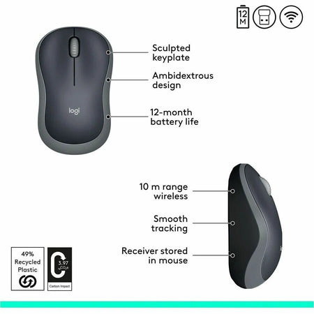 Logitech Wireless Optical Mouse: Plug-and-Play 32.81 ft Range 1000 dpi - Keyboards & Mice