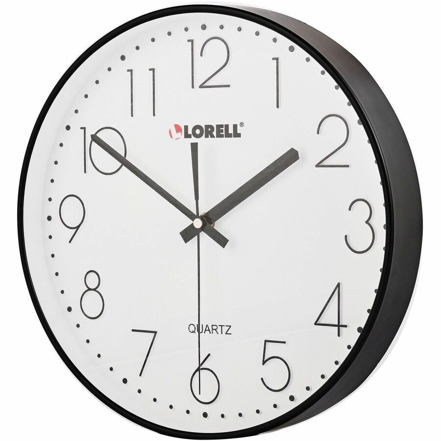 Lorell 12’’ Round Quiet Wall Clock - Analog - Quartz - Black Case - Clocks