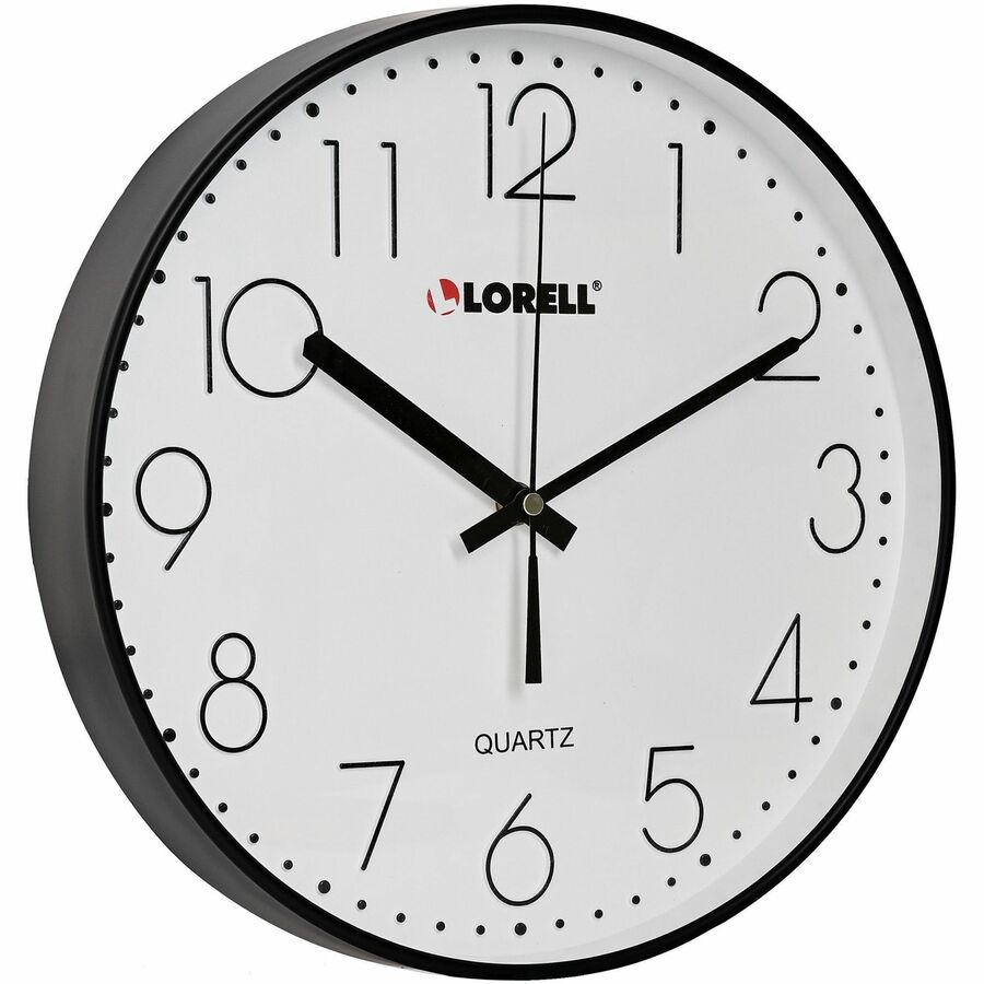 Lorell 12’’ Round Quiet Wall Clock - Analog - Quartz - Black Case - Clocks