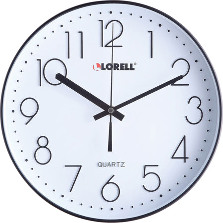 Lorell 12’’ Round Quiet Wall Clock - Analog - Quartz - Black Case - Clocks
