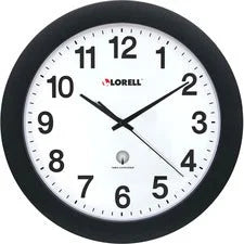 Lorell 12’’ Round Radio-Controlled Wall Clock - Analog - Quartz - White Main Dial - Black Case - Plastic - Clocks