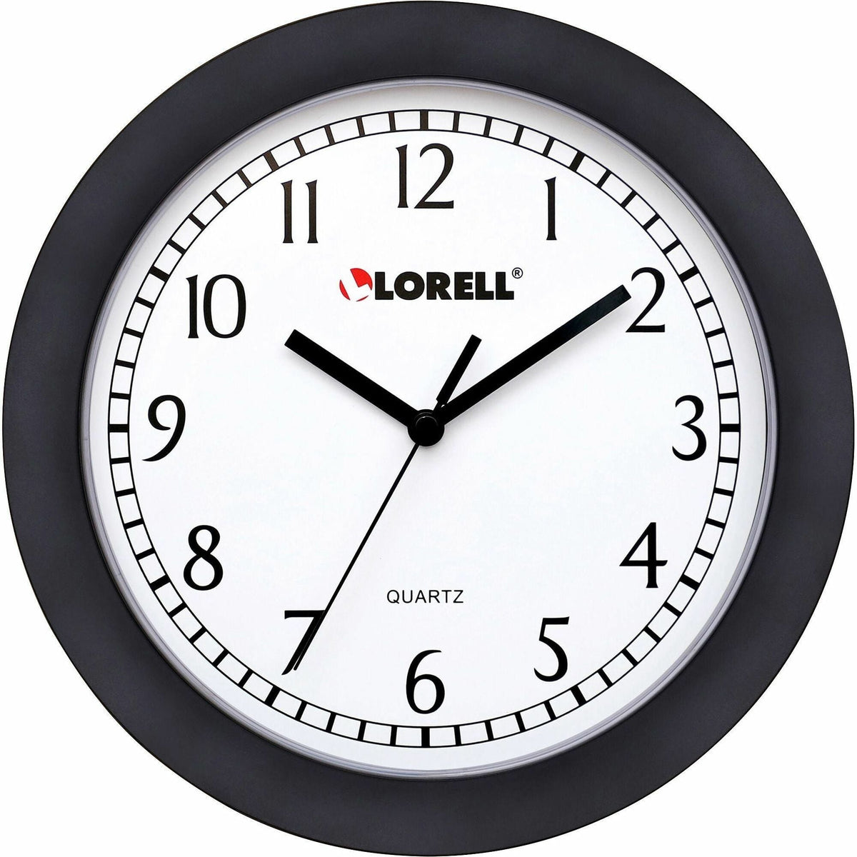 Lorell 9’’ Round Wall Clock - Analog - Quartz - White Main Dial - Black Case - Plastic - Clocks
