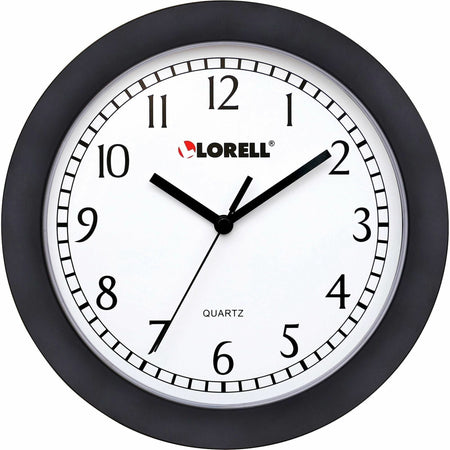 Lorell 9’’ Round Wall Clock - Analog - Quartz - White Main Dial - Black Case - Plastic - Clocks