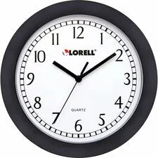 Lorell 9’’ Round Wall Clock - Analog - Quartz - White Main Dial - Black Case - Plastic - Clocks