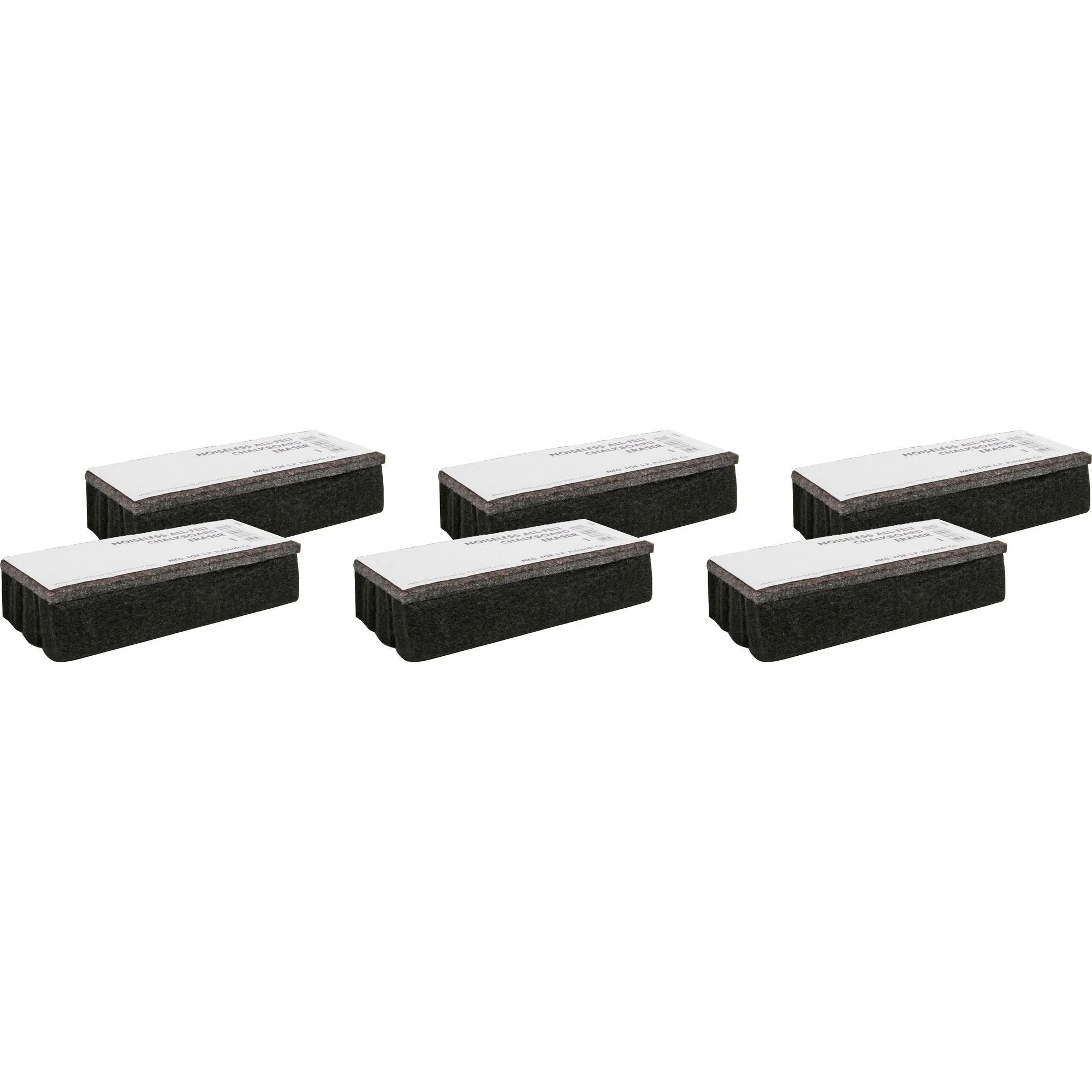 Lorell Chalkboard Erasers: Noiseless Dustless - Black Felt - 6/Bundle - Board & Easel Accessories