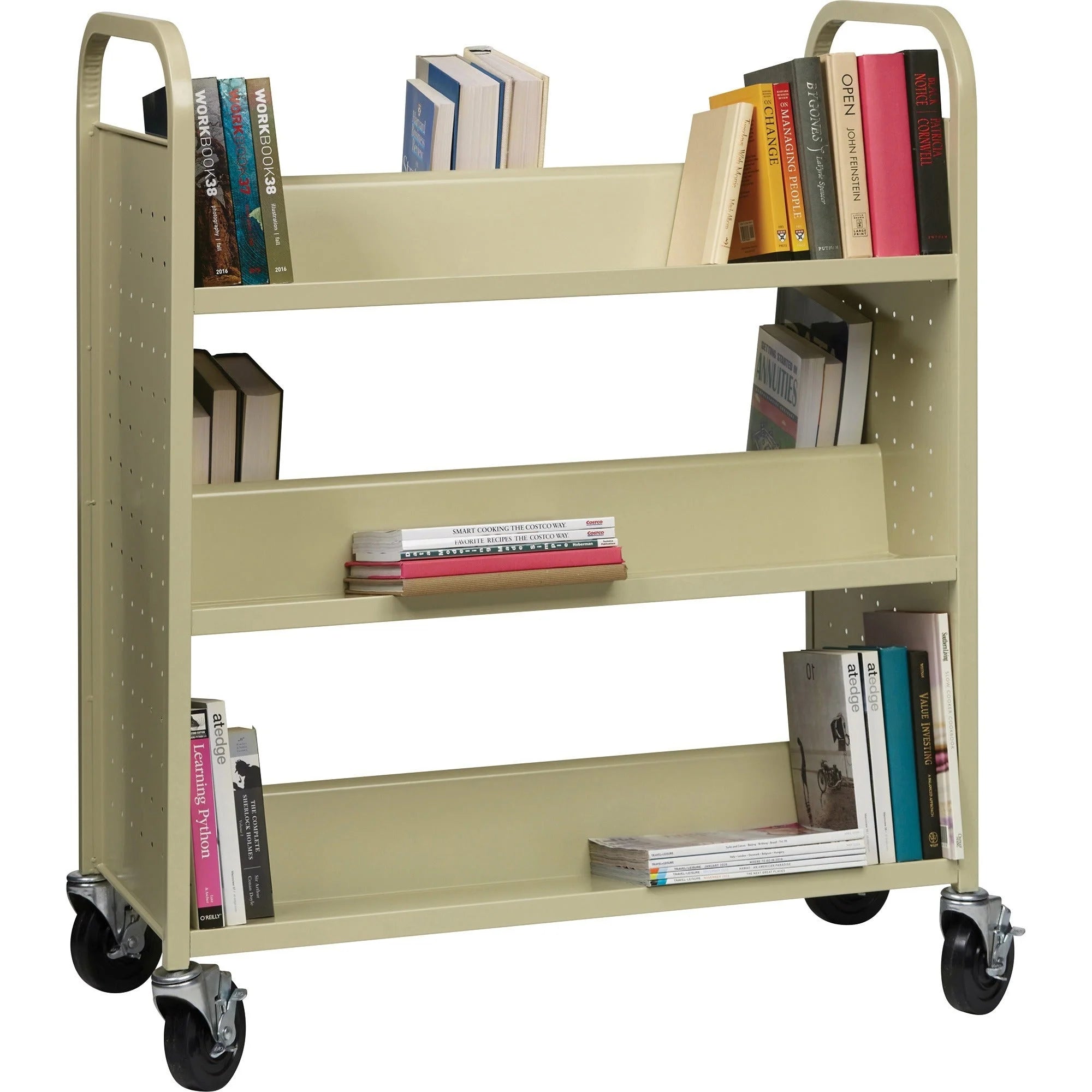 Lorell Double-sided Book Cart: 6-Shelf Steel Cart 200 lb Capacity - Carts