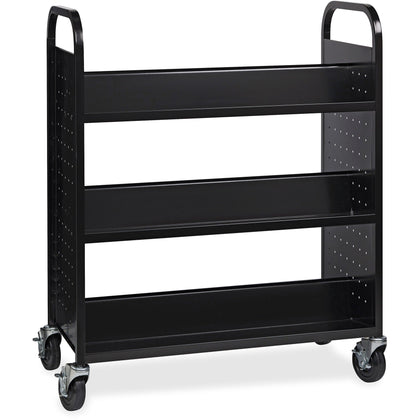 Lorell Double-sided Book Cart: 6-Shelf Steel Cart with Round Handle - Carts